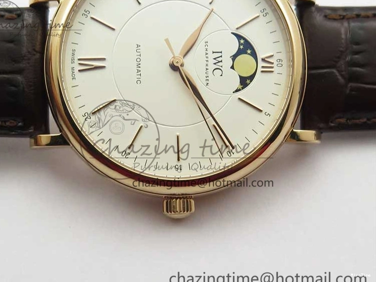 MIROTIME 0415 Stylish Portofino IW459402 RG MKS 1:1 Best Edition White Dial on Brown Leather Strap Miyota 7084